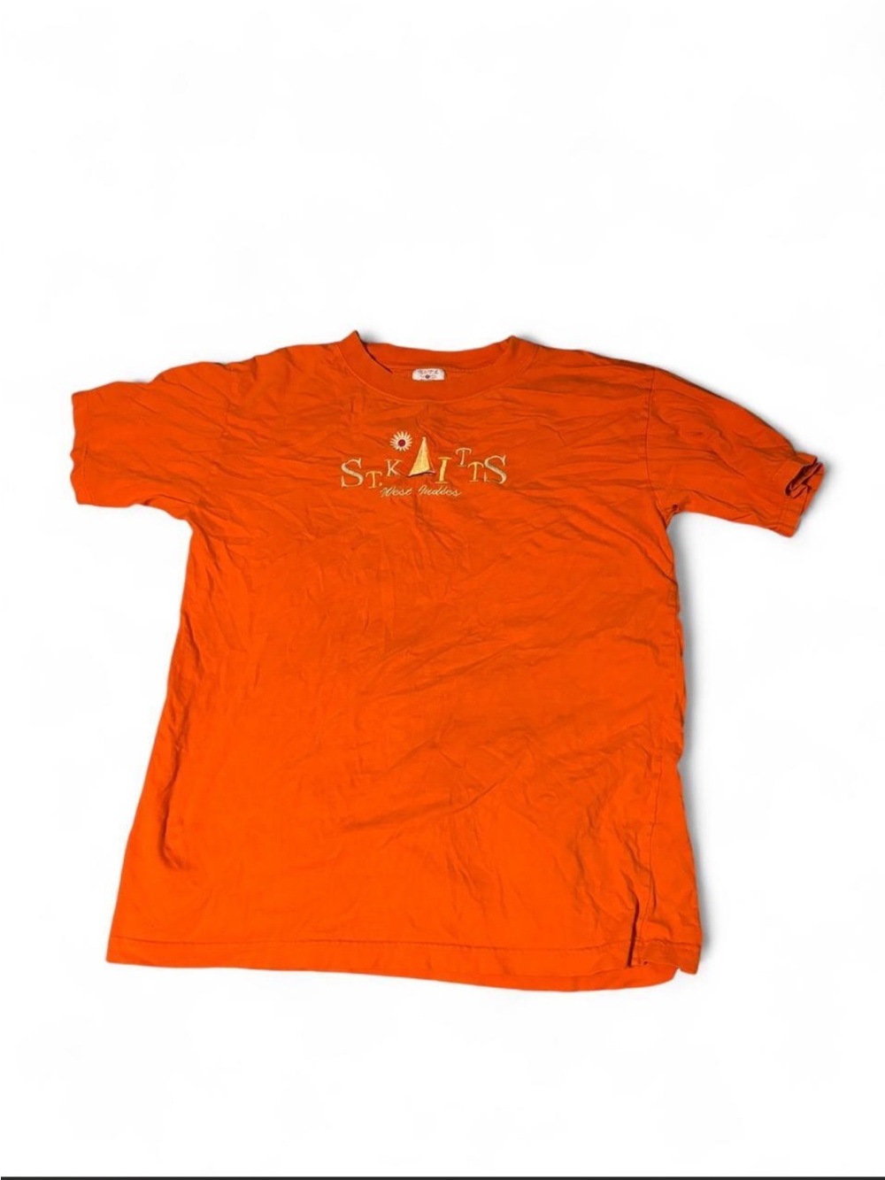 Vintage Orange St. Kitts West Indies Graphic Embroidered T-Shirt